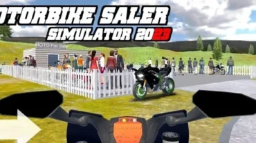 Main screen of the Motorbike Saler Simulator 2023 game.