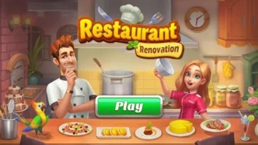 Main screen of the Restaurant Renovation 2 game, showing the restaurant in need of renovation.