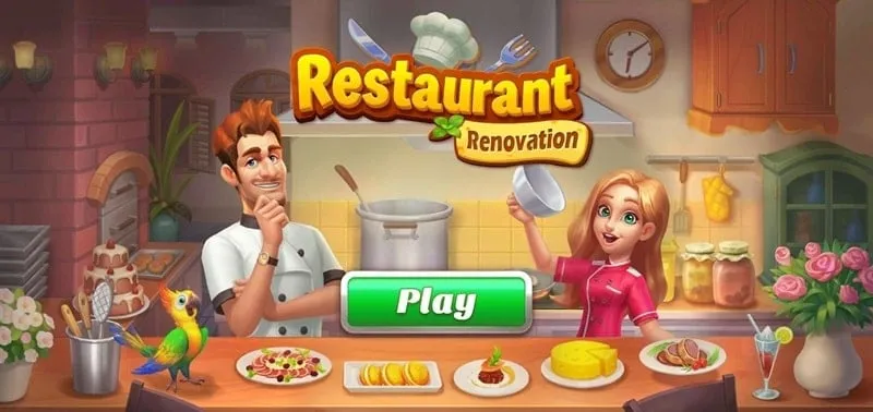 Main screen of the Restaurant Renovation 2 game, showing the restaurant in need of renovation.