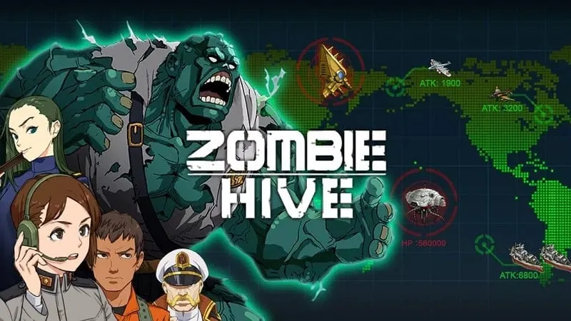 Main screen of the Zombie Hive game displaying gameplay.