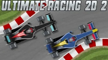 Main screen of Ultimate Racing 2D 2 displaying various cars and race options.