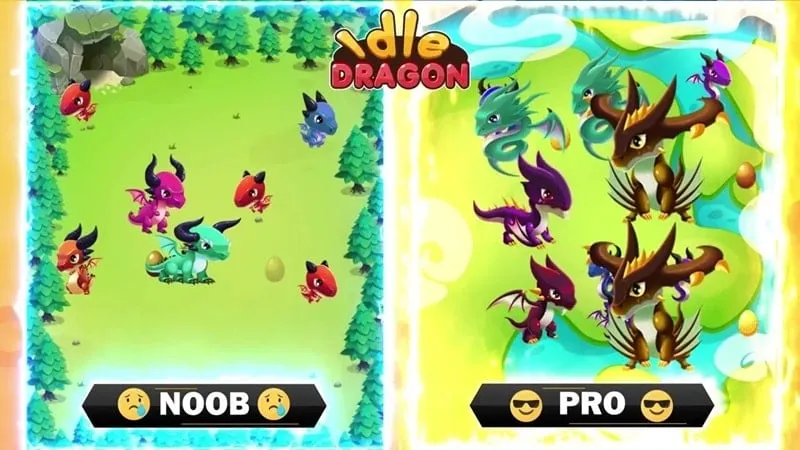 Main screen showcasing the dragon habitat in Idle Dragon.