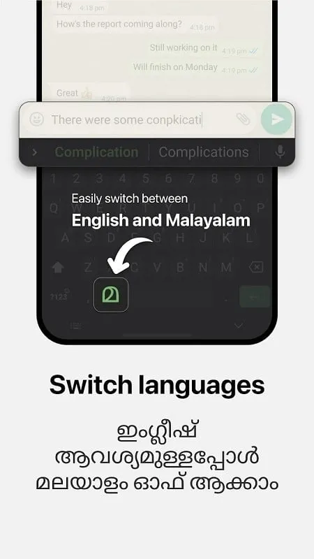 Malayalam Keyboard mod interface showing premium features