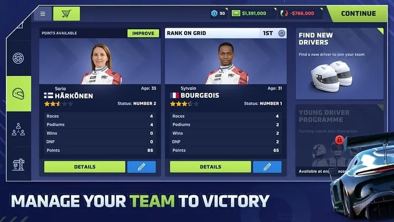 Managing your racing team in Motorsport Manager 4.