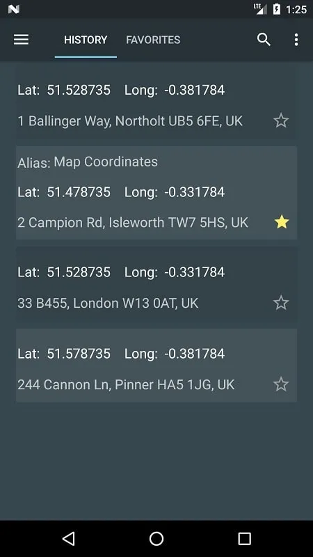 Map coordinates displayed on a user's mobile device