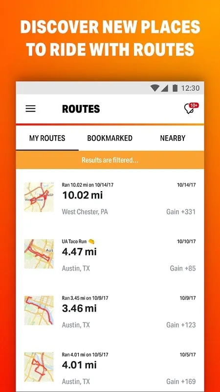 Map My Ride mod displaying new route discovery