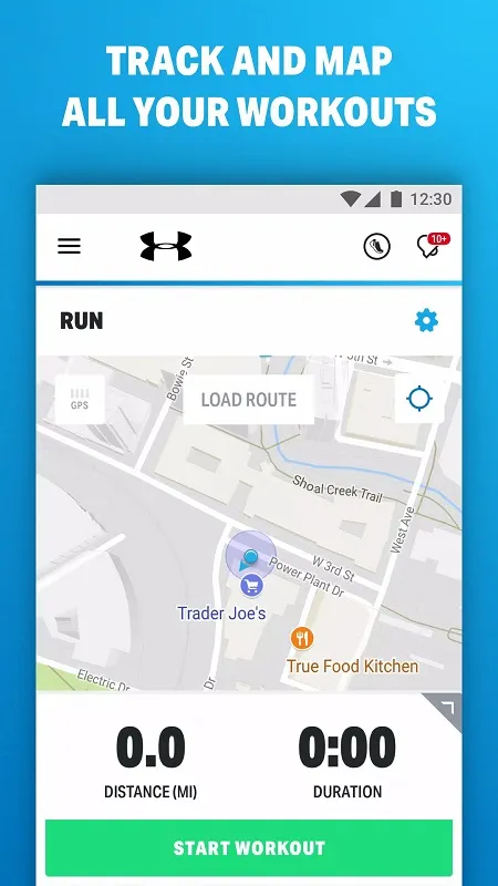 Interface do Map My Run by Under Armour Mod mostrando recursos premium