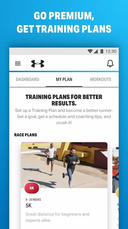 Interface de estatísticas de desempenho do Map My Run by Under Armour