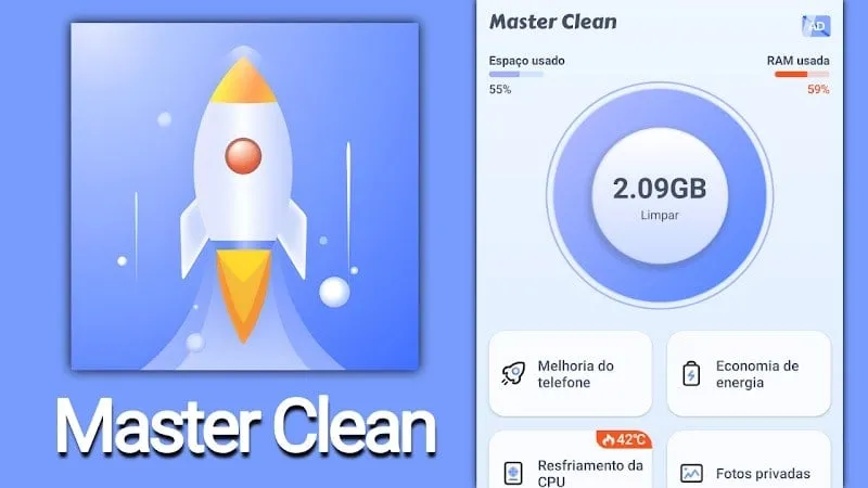 Master Clean interface with clean button