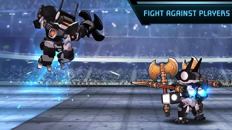 MegaBots Battle Arena gameplay screenshot displayed on a mobile phone.