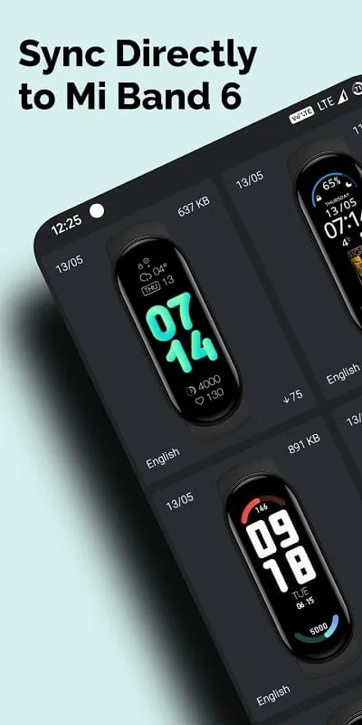 Mi Band 6 Watch Faces mod interface showing premium features