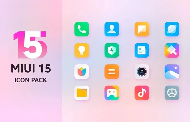 Mi15 Icon Pack mod interface showing premium features