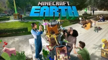 Minecraft Earth in action on a mobile phone.