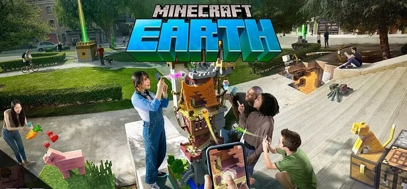 Minecraft Earth in action on a mobile phone.