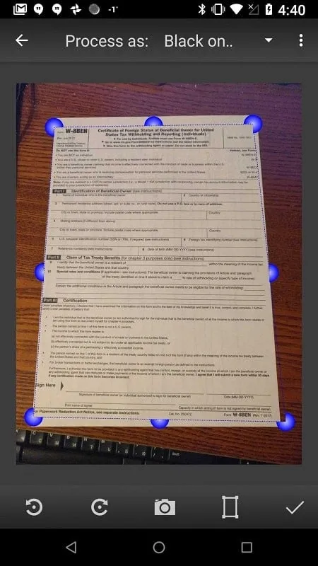 Mobile Doc Scanner MDScan OCR mod interface showing premium features