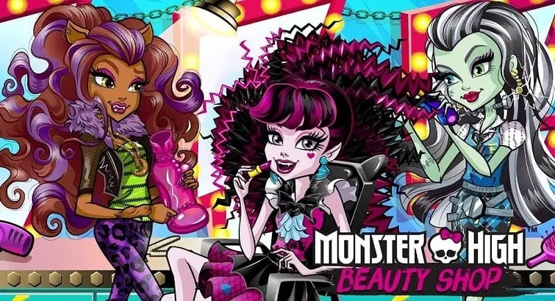 Monster High Beauty Shop game interface.