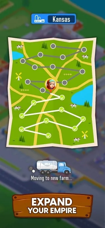 Navigating the Milk Farm Tycoon interface on Android.