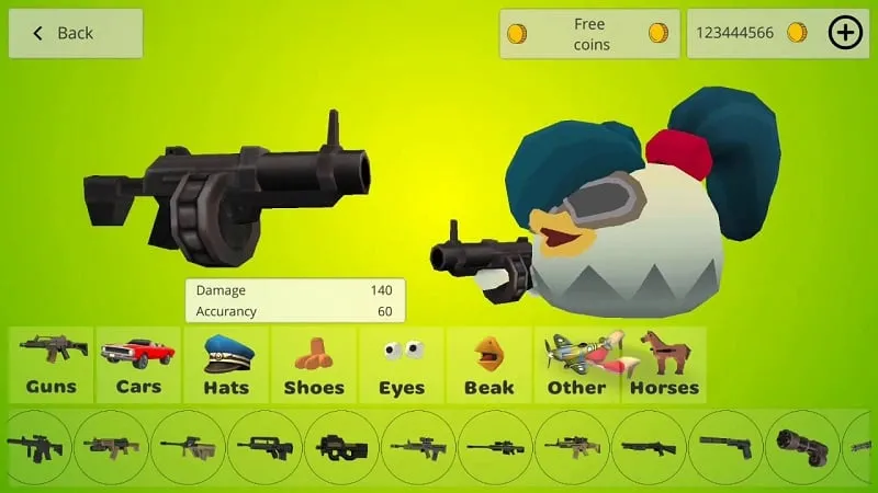 Navigating the settings menu in Chicken Gun.