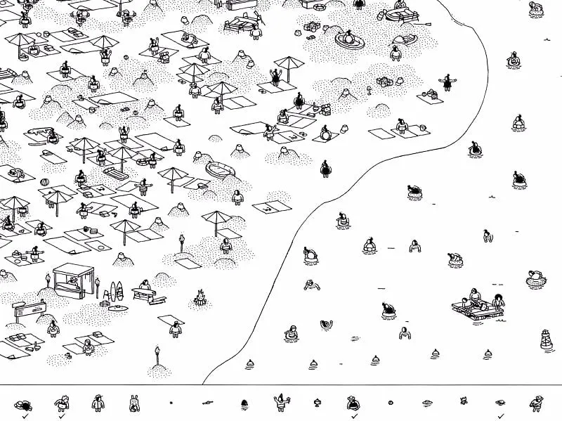 Navigating through different levels in Hidden Folks.