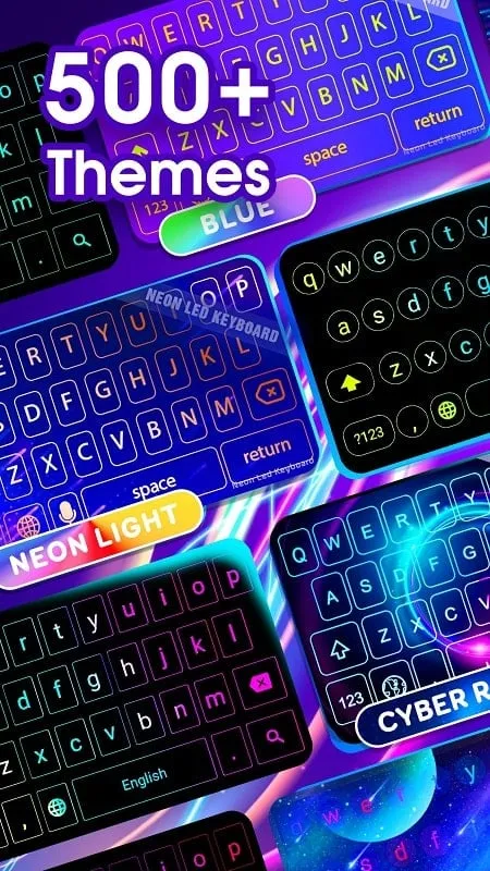 Neon LED Keyboard mod interface showing premium features