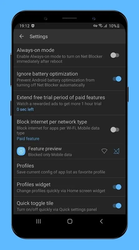 Net Blocker Firewall app settings