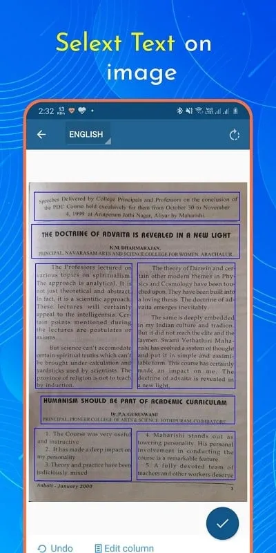 OCR Text Scanner mod APK exibindo texto traduzido