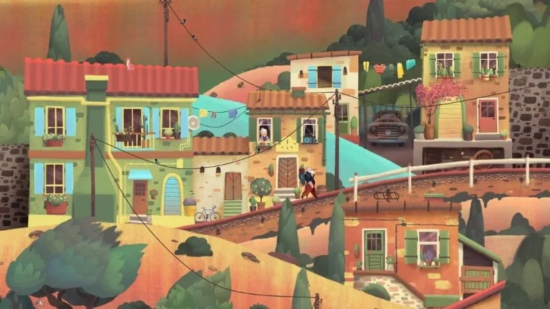 Old Man's Journey gameplay screenshot showing the landscape manipulation mechanic.