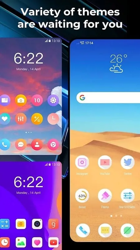 Opções de personalização do One S10 Launcher