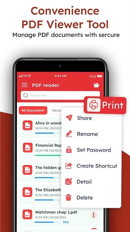 PDF Reader mod interface showing premium features