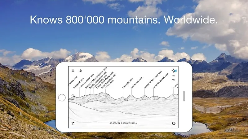 PeakFinder mod showing mountain peak information