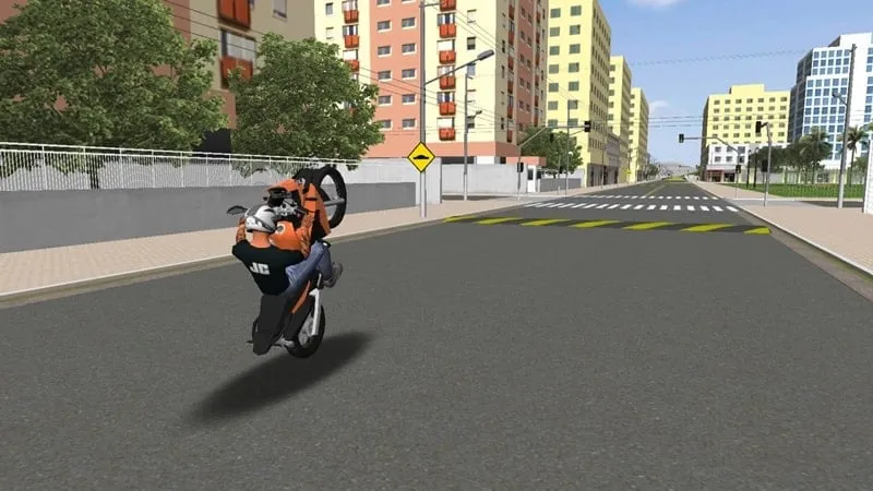 Performing a wheelie in Moto Wheelie 3D.