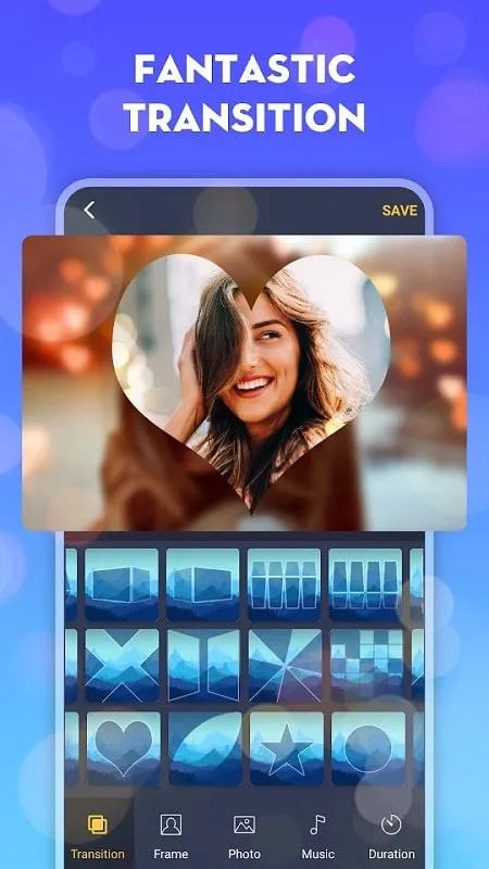 Photo Video Maker with Music mod interface showing premium features