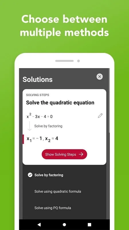 Photomath mod used to solve a complex equation