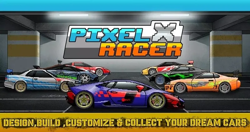 Pixel X Racer game screen showing the pixelated graphics and a race in progress.