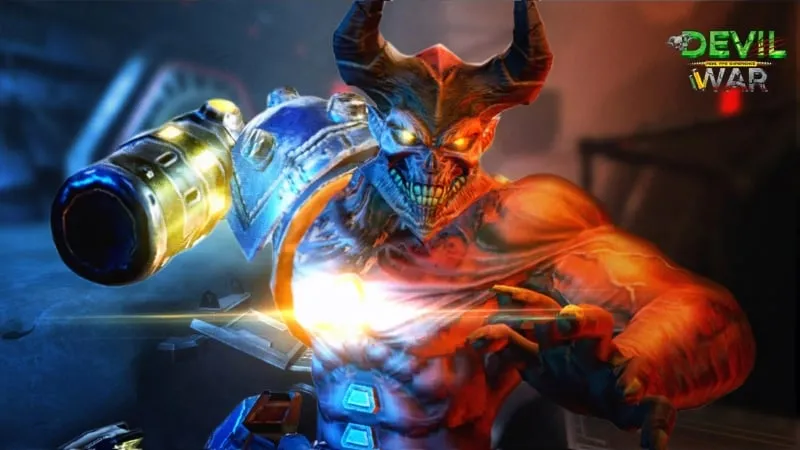 Player character in Devil War aiming a weapon at a demon.