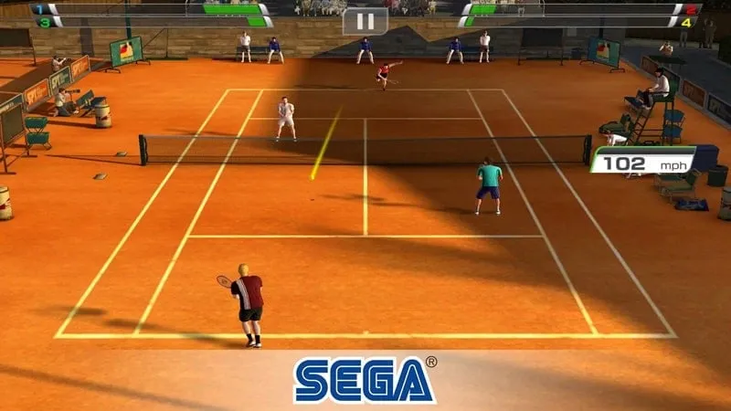 Playing a match in Virtua Tennis Challenge.