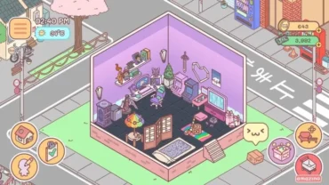 Pocket Love gameplay screenshot showing a decorated apartment.