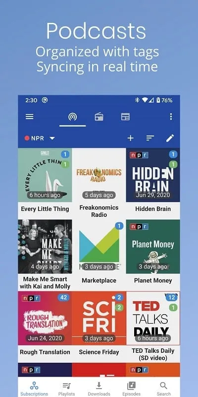 Podcast Republic mod interface showing premium features