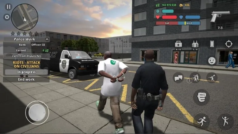 Police officer arresting a suspect in Police Cop Simulator Gang War.