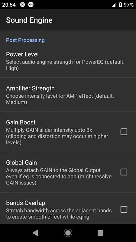 Power Audio Equalizer FX mod interface showing premium features