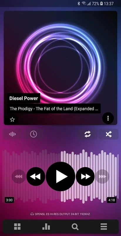 Poweramp Music Player mod interface showing premium features