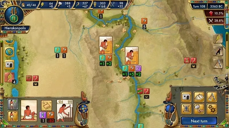 Predynastic Egypt in-game screenshot showing resource management.