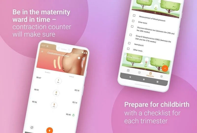 Pregnancy Tracker Week by Week mod interface showing premium features