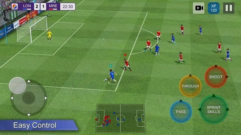 Pro League Soccer gameplay on a mobile device.