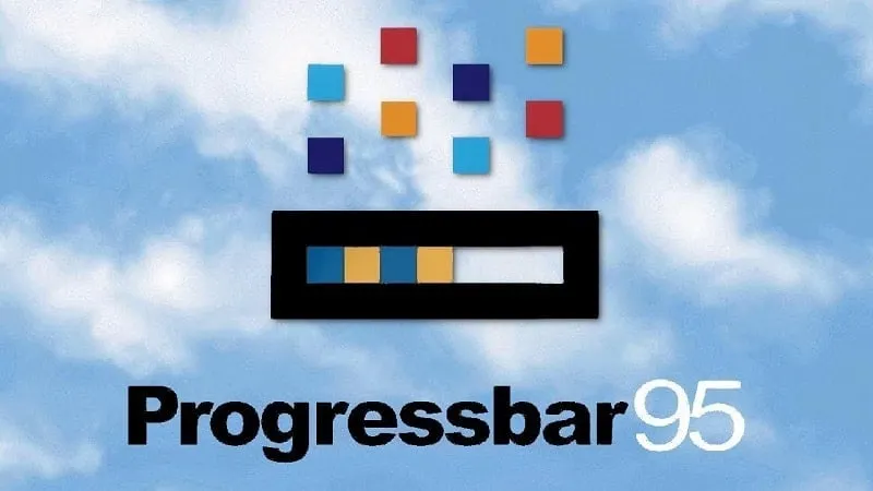 Progress bar game Progressbar95 yang diisi dengan blok warna-warni.