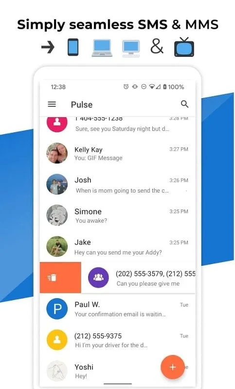 Pulse SMS mod interface showing premium features