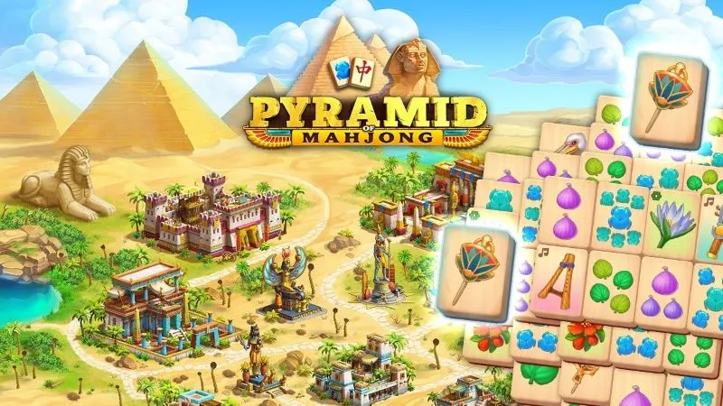 Pyramid of Mahjong with highlighted gameplay.