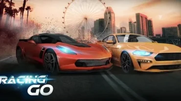 Racing Go game screen showcasing the starting line with multiple cars.