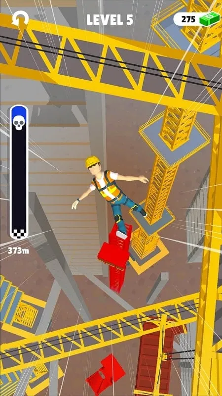 Ragdoll character falling amidst obstacles in Ragdoll Fall.