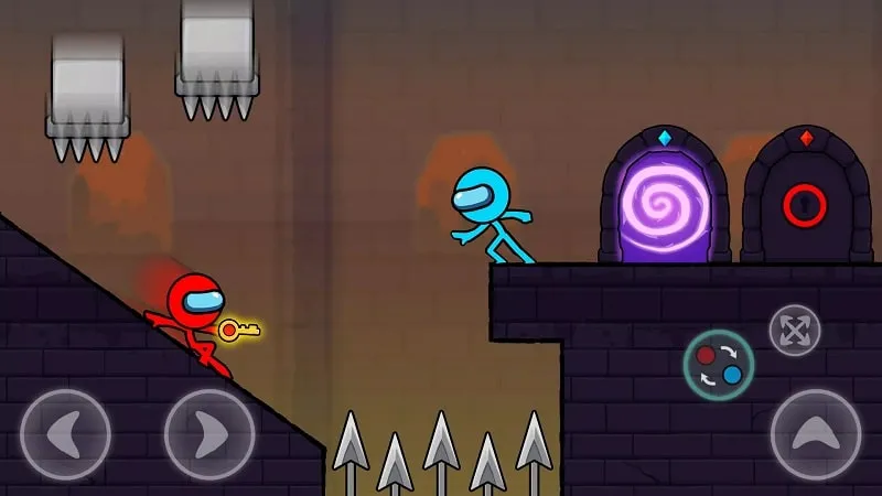 Red and Blue Stickman 2 gameplay featuring obstacles and challenges.